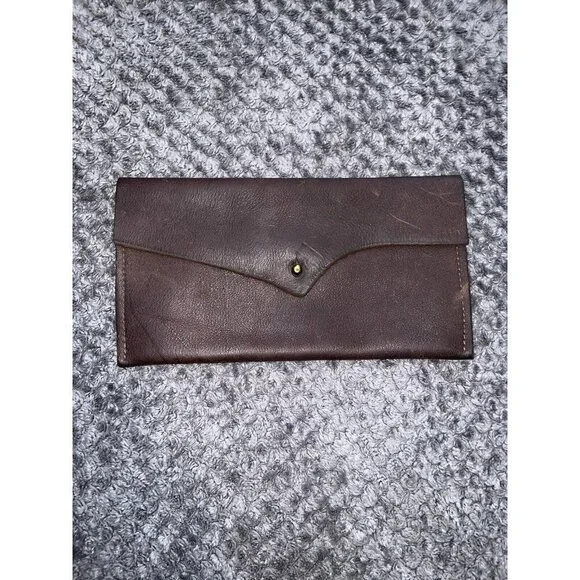 Brown Nobuck Leather Envelope Fold over Wallet Bag - Picture 2 of 10